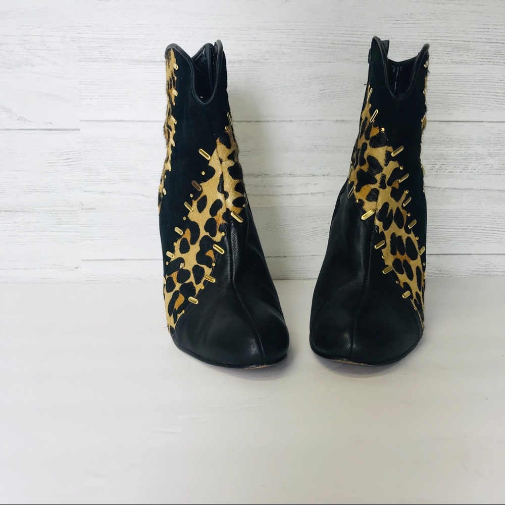 Beverly Feldman Calf Hair/Leather Ankle Booties
